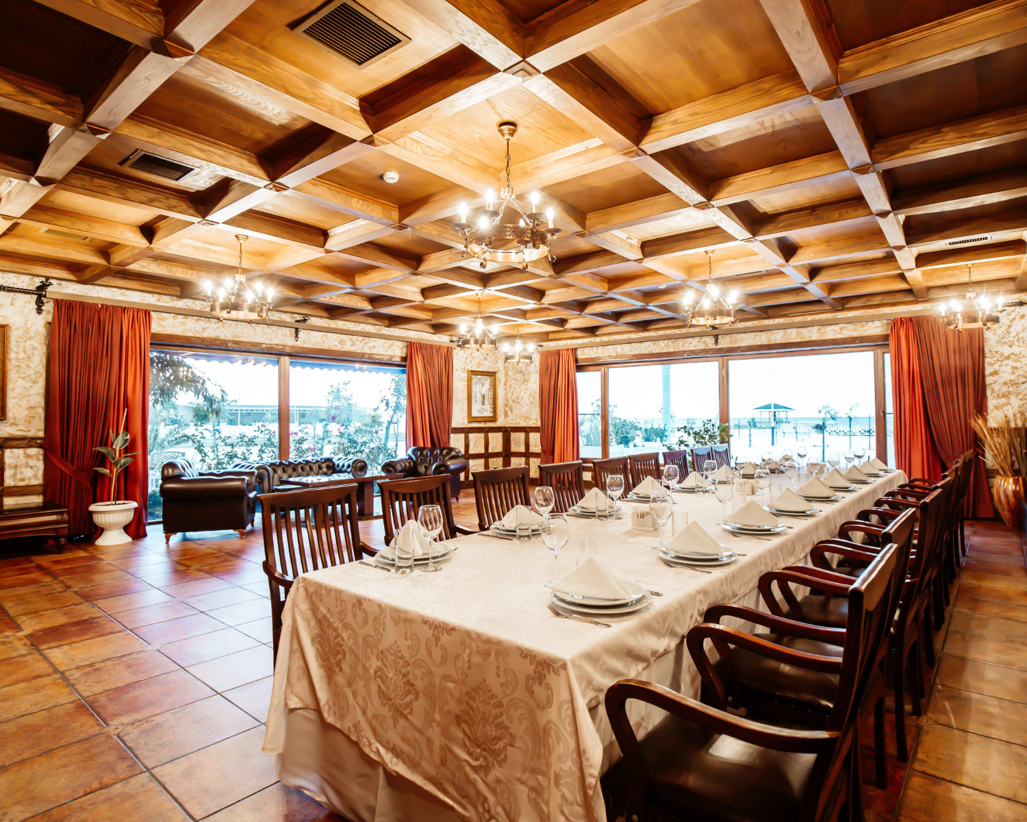 Fine dining restaurant with mountain view